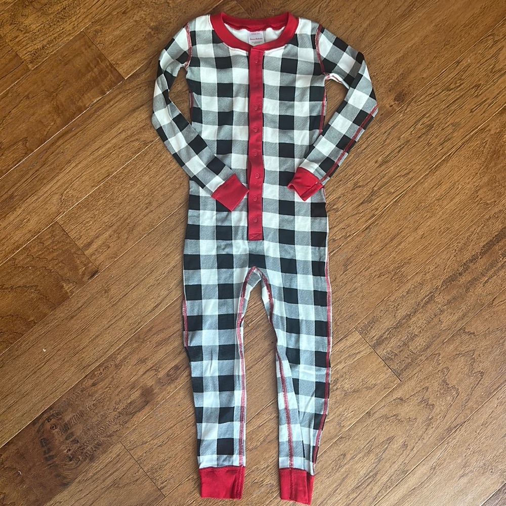 Hanna Andersson Buffalo Check Kids Holiday Christmas Jammies Union Suit sz 5/110